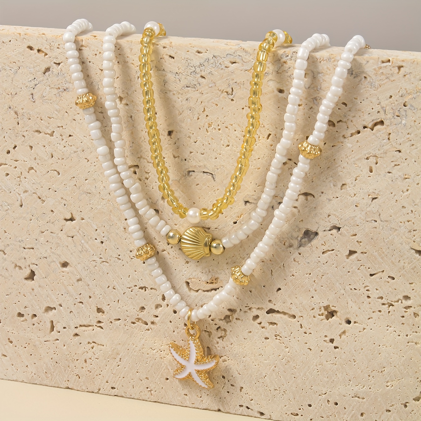 Bohemian Starfish and Shell Pendant Necklace Set